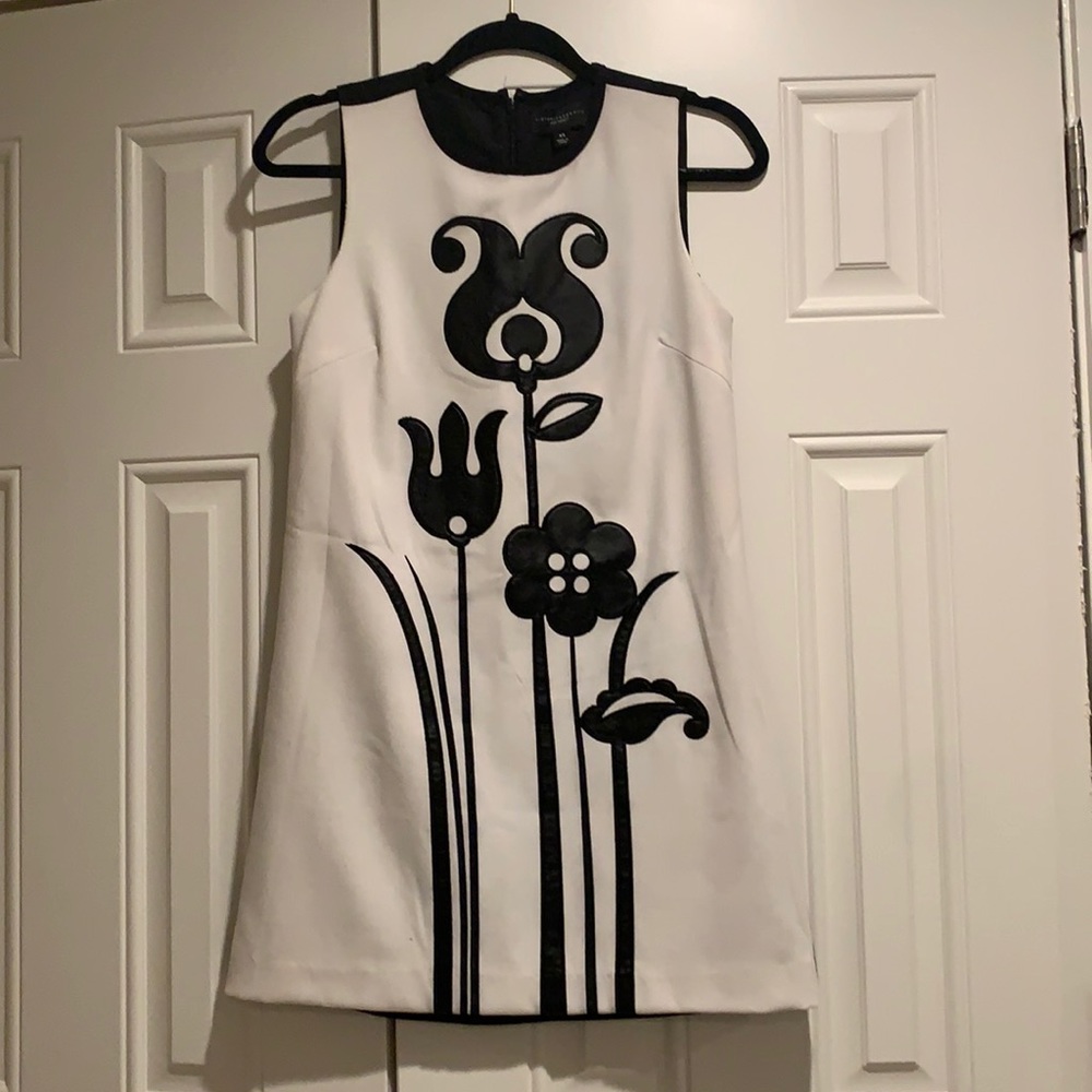 Black and white dress with leather detail